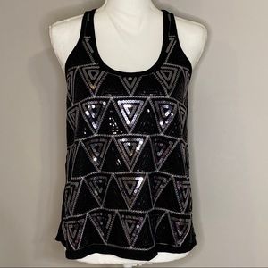 Almost Famous Sheer Black Sequin Tank Top